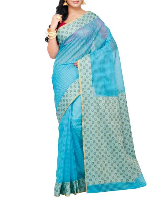 sky blue cotton saree - 14963908 - Very Small Image - 1