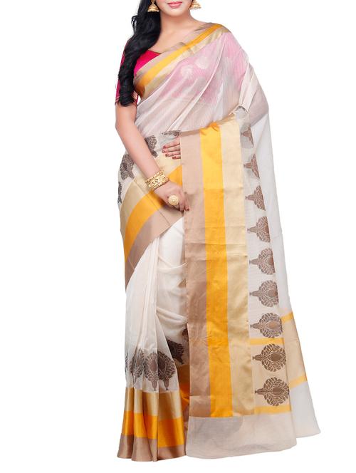 cream cotton saree - 14963918 - Very Small Image - 1