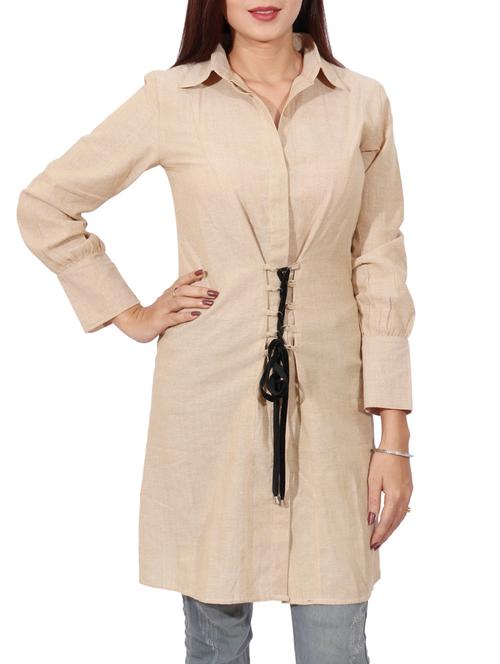 tie front solid shirt tunic - 14963950 - Very Small Image - 1