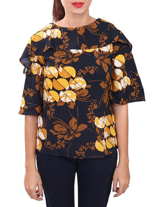 navy blue printed crepe top - 14963952 - Very Small Image - 1