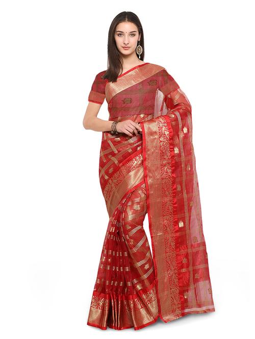 red tissuenet saree with blouse - 14964255 - Very Small Image - 1