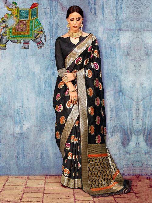 black silk saree with blouse - 14964259 - Very Small Image - 1