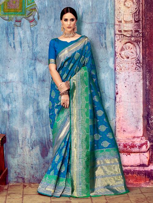 blue silk saree with blouse - 14964261 - Very Small Image - 1