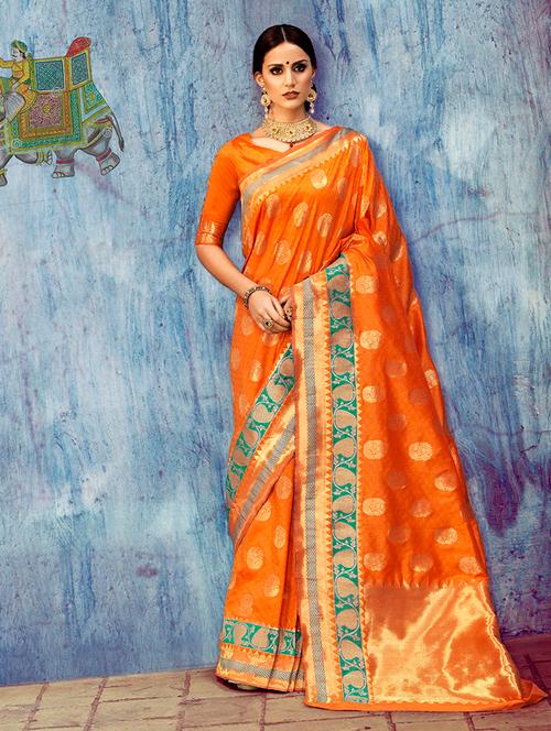 orange silk saree with blouse - 14964267 - Very Small Image - 1