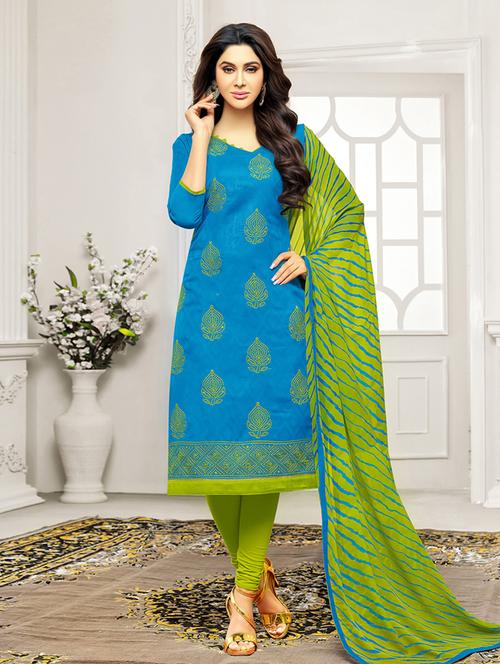 blue churidaar suits unstitched suit set - 14964549 - Very Small Image - 1
