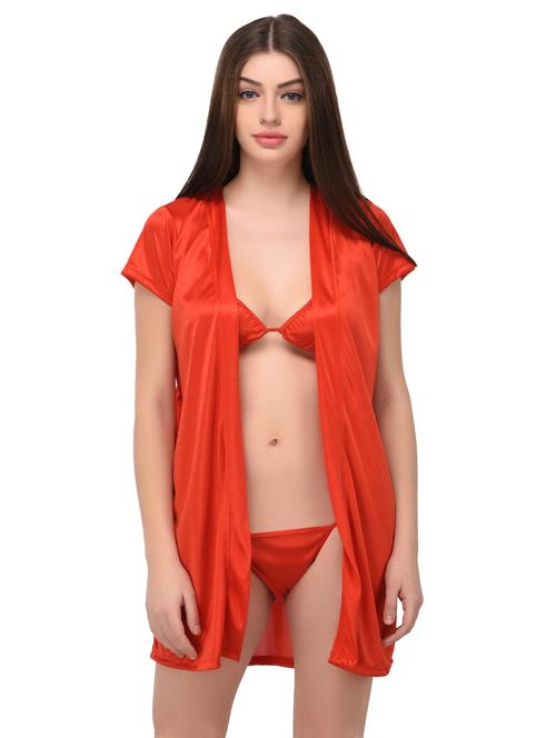 orange robe with bra and panty set - 14964696 - Very Small Image - 1