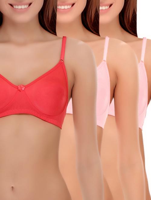 set of 3 multicolored solid cotton t-shirt bras - 14964796 - Very Small Image - 1