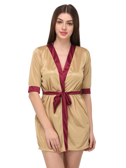 beige satin sleepwear robe with bra panty set - 14965003 - Very Small Image - 1