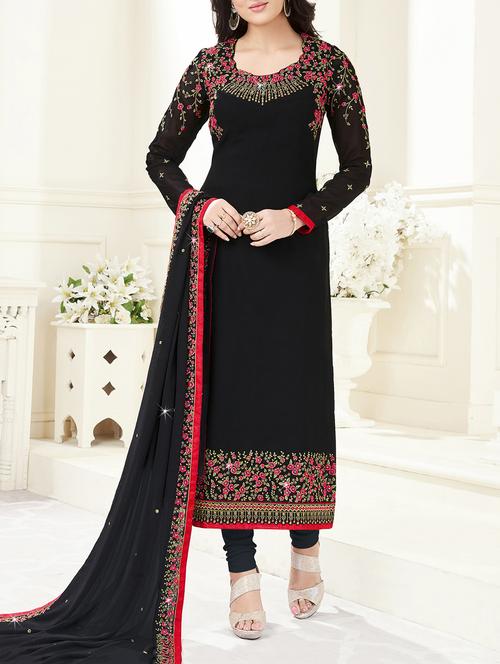 black embroidered semi-stitched suit - 14965269 - Very Small Image - 1