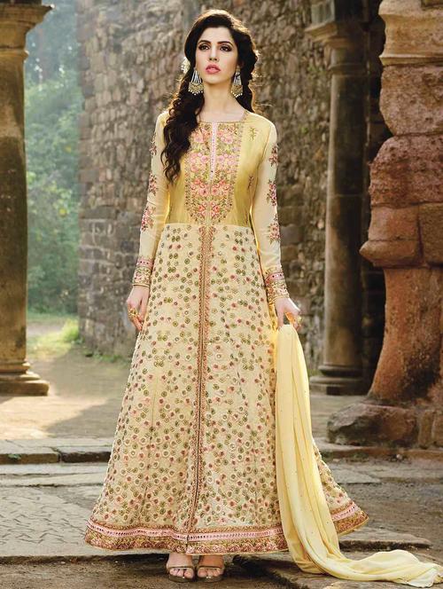 yellow anarkali suits semi-stitched suit - 14965280 - Very Small Image - 1