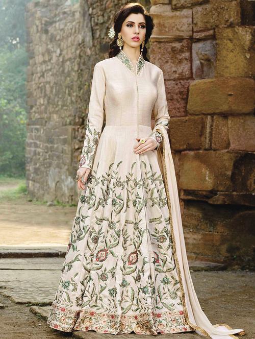 embroidered semi-stitched anarkali suit - 14965282 - Very Small Image - 1