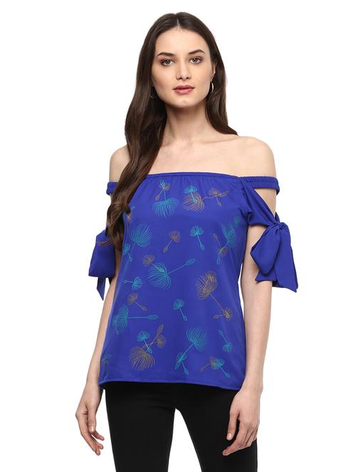 tie bow detail off shoulder top - 14965370 - Very Small Image - 1