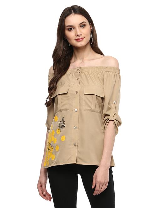 button-up block print bardot top - 14965378 - Very Small Image - 1