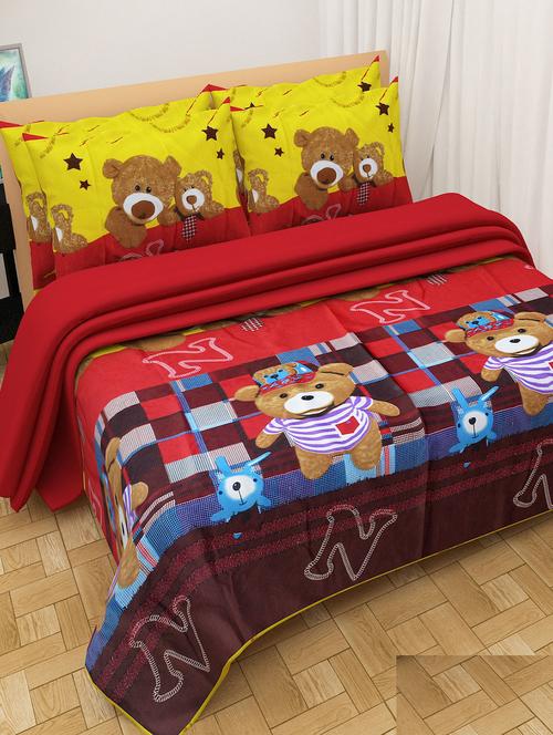 cartoon print polycotton double bedsheet with 2 pillow covers - 14965492 - Very Small Image - 1