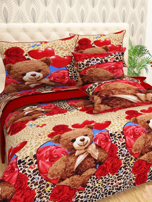 cartoon print polycotton double bedsheet with 2 pillow covers - 14965520 - Very Small Image - 1