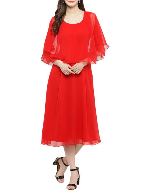 cape sleeved flared dress - 14966353 - Very Small Image - 1