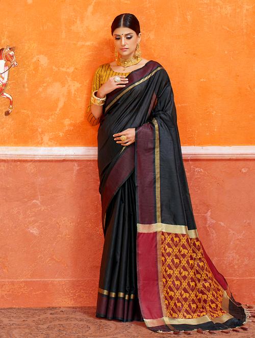 black silk tussar saree with blouse - 14966720 - Very Small Image - 1