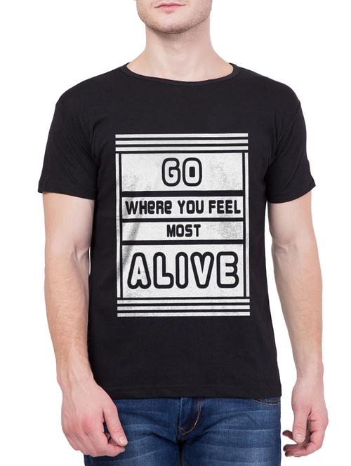 black cotton chest print tshirt - 14966781 - Very Small Image - 1