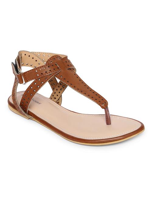 tan faux leather tstrap sandals - 14966870 - Very Small Image - 1