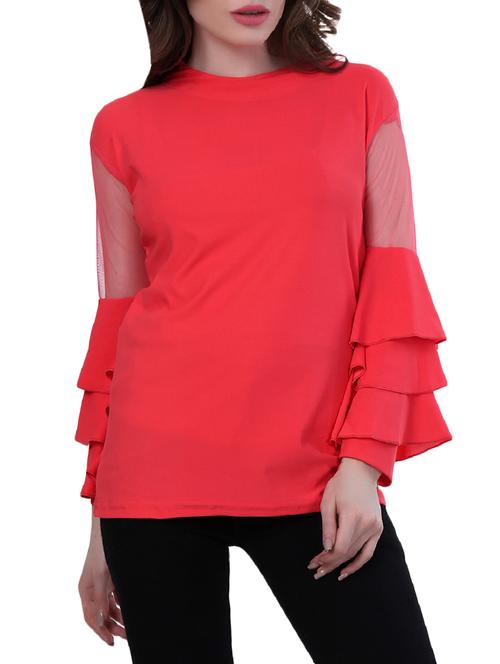 frill detailed floral lace insert top - 14967013 - Very Small Image - 1
