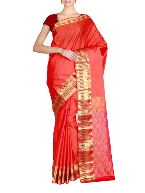 the chennai silks orange kanjivaram saree with blouse - 14967062 - Very Small Image - 1