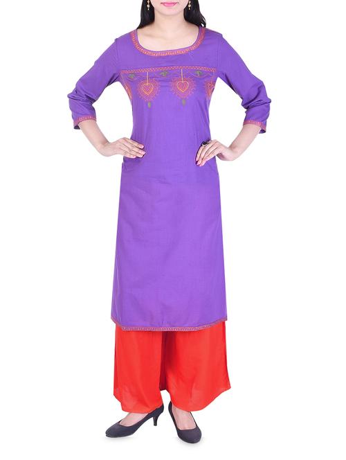 purple cotton straight kurta - 14967167 - Very Small Image - 1
