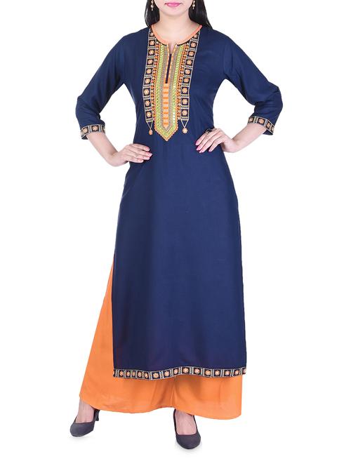blue rayon straight kurta - 14967172 - Very Small Image - 1