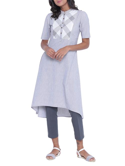 high low checkered yoke kurta - 14967930 - Very Small Image - 1
