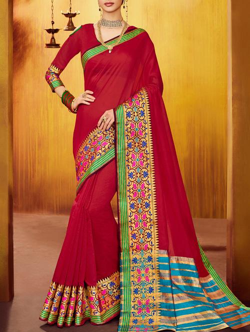 maroon silk bordered saree with blouse - 14968238 - Very Small Image - 1