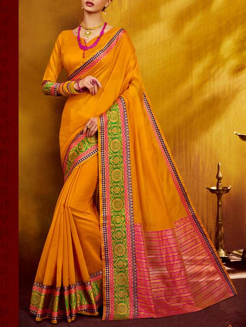 orange silk bordered saree with blouse - 14968243 - Very Small Image - 1