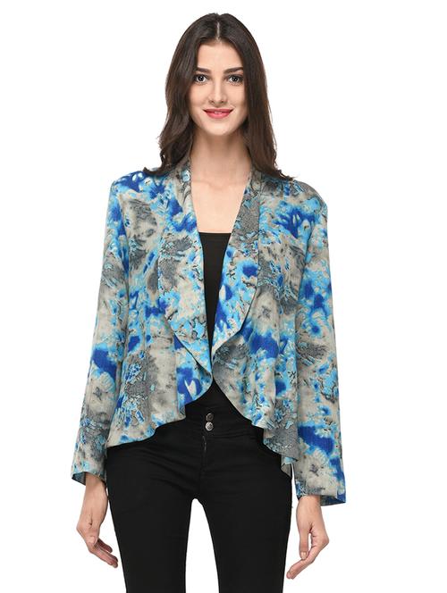 blue rayon printed summer jacket - 14969600 - Very Small Image - 1