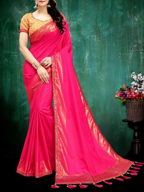 magenta silk bordered saree - 14969652 - Very Small Image - 1