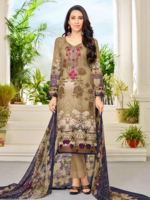 embroidered unstitched straight pant suit - 14970728 - Very Small Image - 1