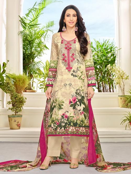 embroidered unstitched straight pant suit - 14970730 - Very Small Image - 1