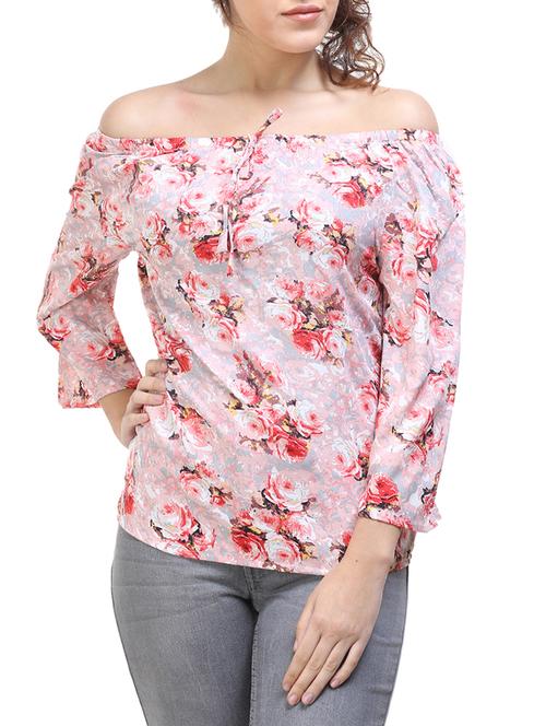 pink printed off shoulder top - 14970806 - Very Small Image - 1