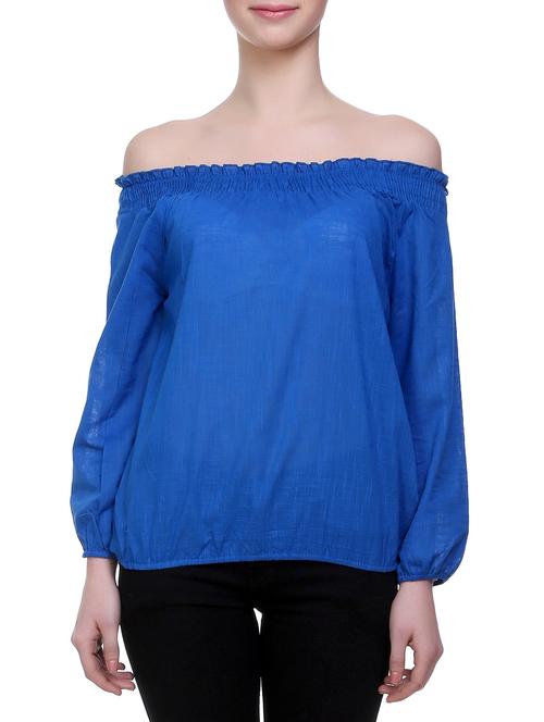 solid blue cotton blouson top - 14970827 - Very Small Image - 1