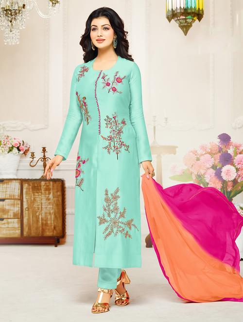 sky blue unstitched straight pant suits set - 14971048 - Very Small Image - 1