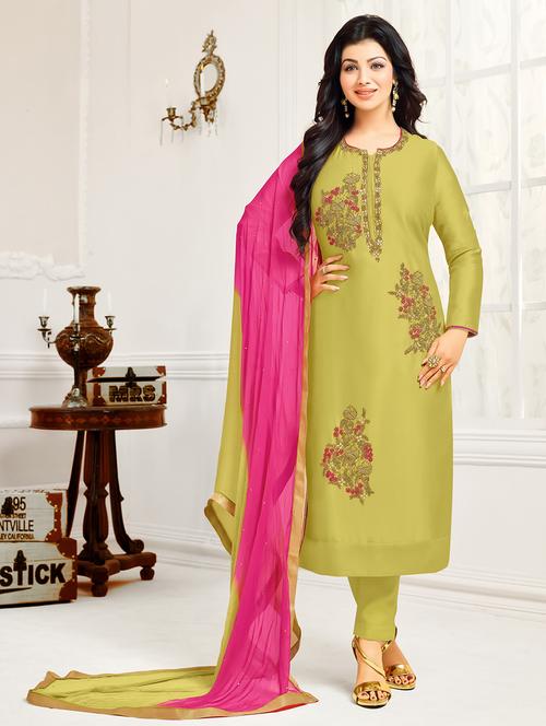 mehandi straight pant suit unstitched suit set - 14971117 - Very Small Image - 1