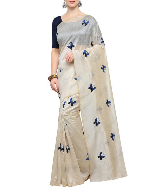 cream silk embroidered saree with blouse - 14972214 - Very Small Image - 1