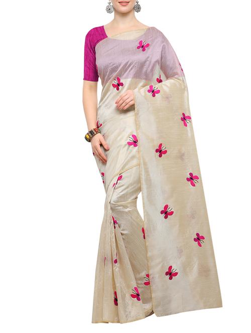 cream silk embroidered saree with blouse - 14972215 - Very Small Image - 1