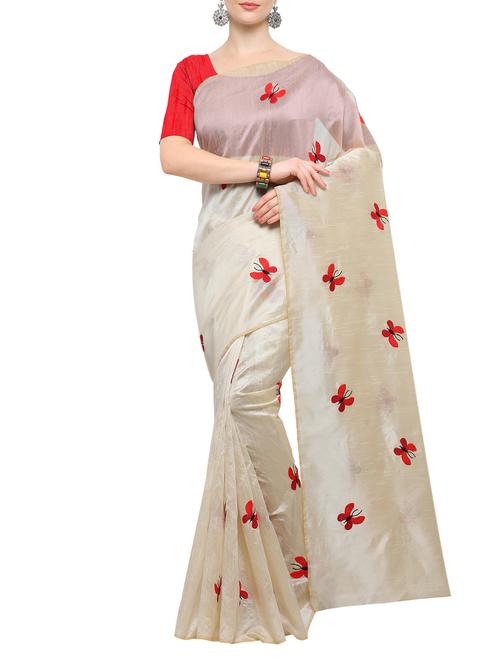 cream silk embroidered saree with blouse - 14972217 - Very Small Image - 1