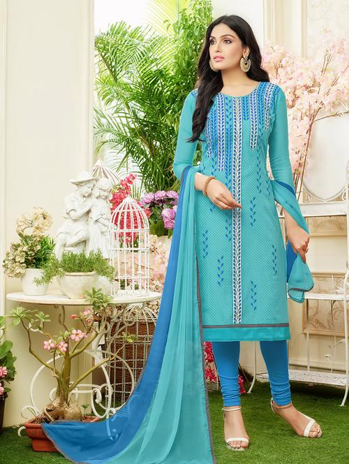 sky blue churidaar suit unstitched suit set - 14972220 - Very Small Image - 1