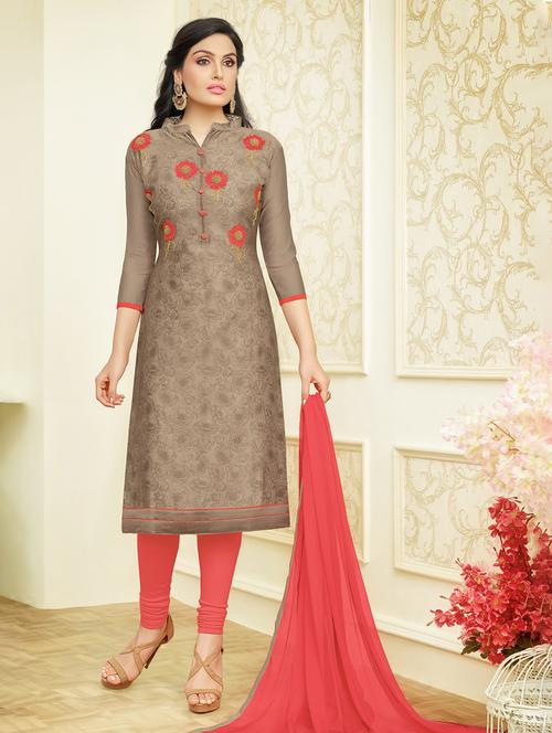 embroidered unstitched churidaar suit - 14972224 - Very Small Image - 1
