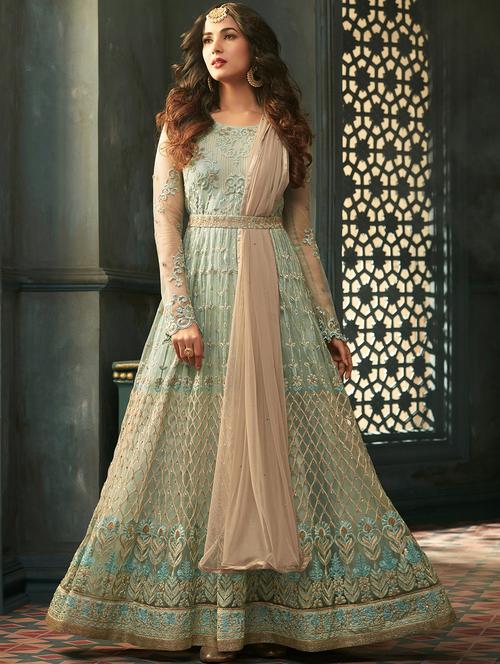 sky blue anarkali suits semi-stitched - 14972835 - Very Small Image - 1