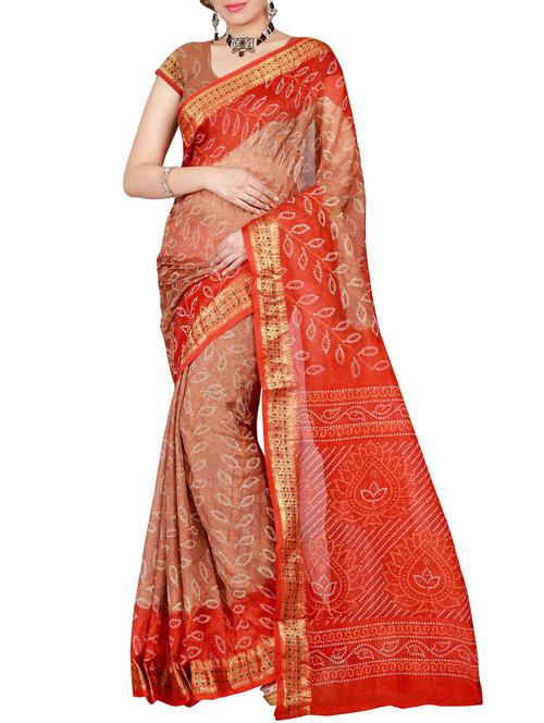 beige art silk bandhani saree with blouse - 14973308 - Very Small Image - 1