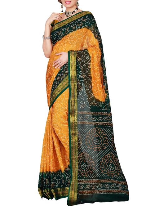 mustard art silk bandhani saree with blouse - 14973310 - Very Small Image - 1
