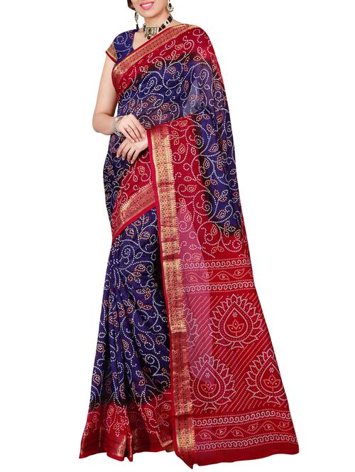 blue art silk bandhani saree with blouse - 14973311 - Very Small Image - 1