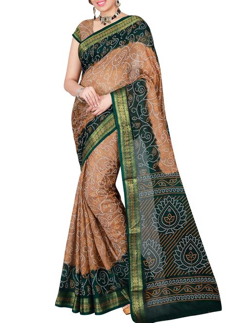 beige art silk bandhani saree with blouse - 14973313 - Very Small Image - 1