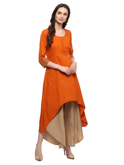 orange crepe solid kurta - 14973654 - Very Small Image - 1