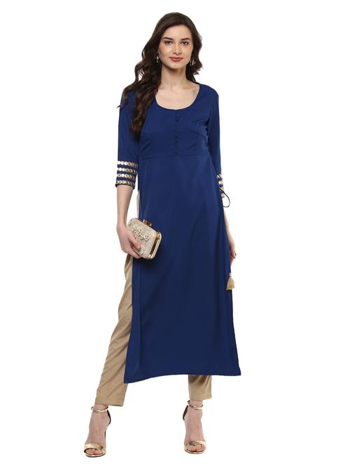 blue crepe solid kurta - 14973655 - Very Small Image - 1